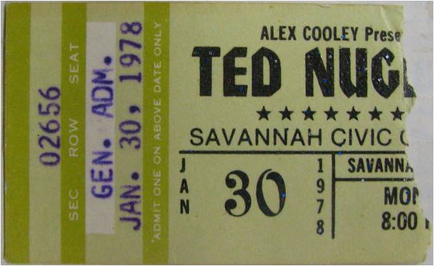 Ted Nugent show ticket with Golden Earring January 30, 1978 Savannah (USA) - Civic Center